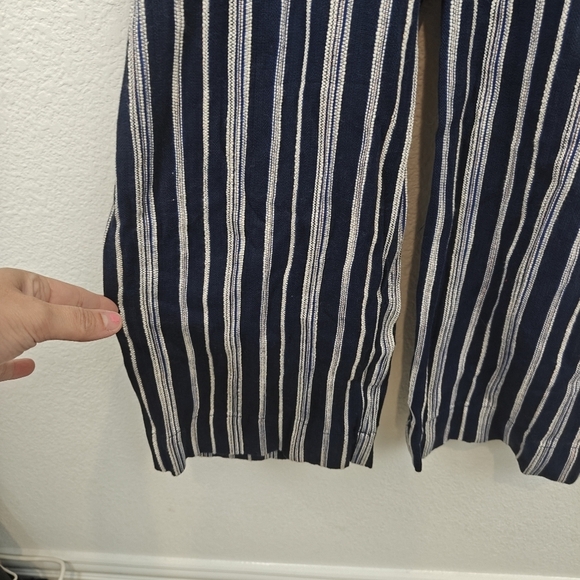 TROVATA Birds Of Paradise Striped 3/4 Sleeves Navy White Cropped Jumpsuit Small - Picture 5 of 15